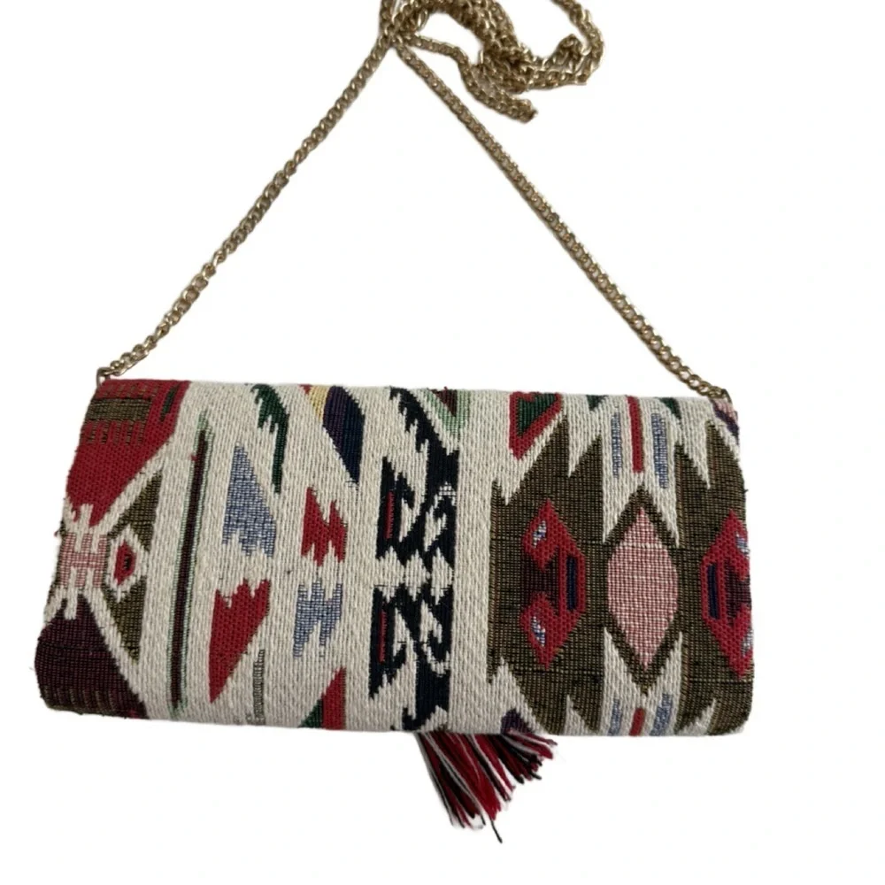 Southwestern Patterned Clutch/Crossbody with Tassel